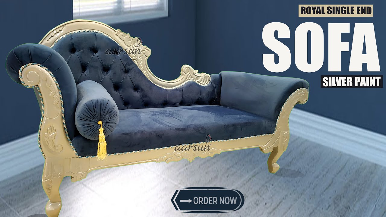 #150 Royal Single End Sofa in Silver Paint| Wooden Chaise Lounge