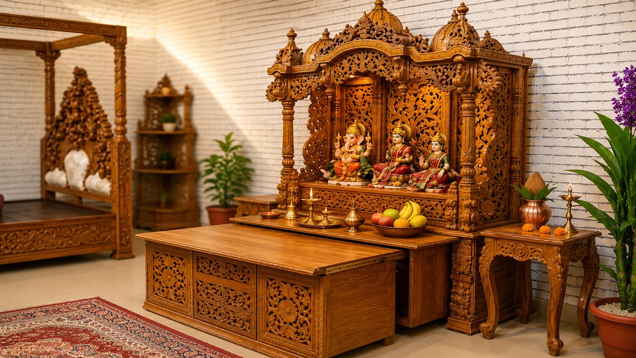 Solid Teakwood Handcrafted Temple for Home | Hidden Table Feature | Direct Factory Price #temple
