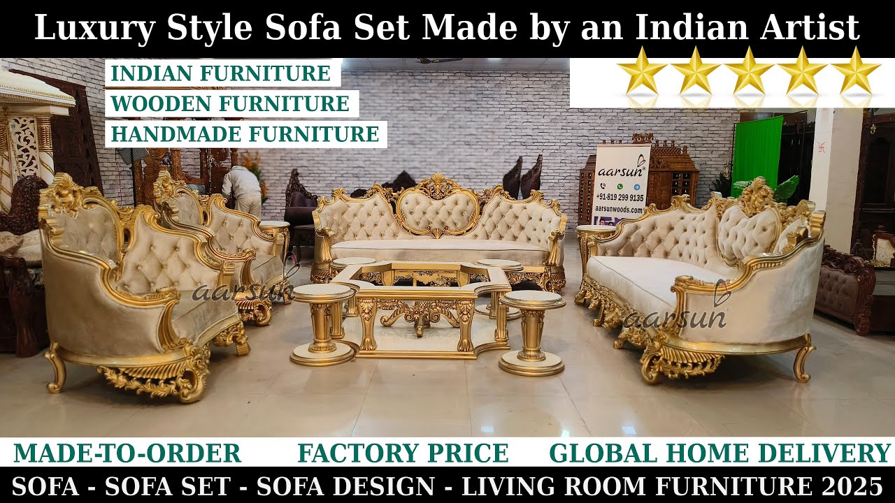 Royal Living Room Makeover with Antique Gold Sofa Set By Aarsun , Direct from Manufacturer