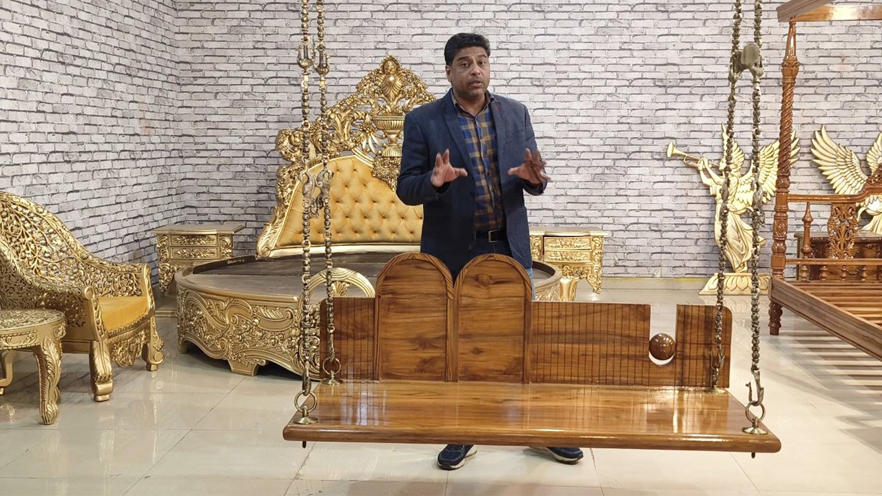 Wooden Indoor Swing | Solid Teak Wood Jhula with Brass Chains | Handmade at Factory Price #oonjal