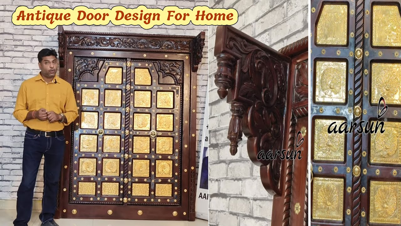 Vintage & Unique | Buy Antique Doors for Home | Teakwood Heavy Main Doors Design With Brass Design