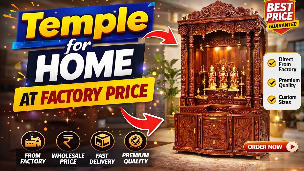 Top Design home mandir Temple in Teak wood for global homes crafted by Aarsunn