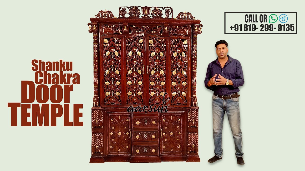 Home Temple with Shanku Chakra Top | Gold Leaf | Folding Doors #temple #mandir #poojamandir