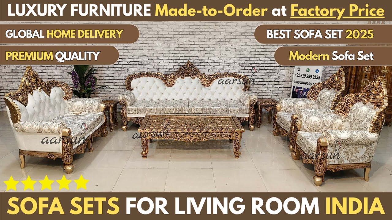 Modern Sofa Set | Rush Gold Sofa Set | Teakwood Sofa Set | Livingroom Furniture