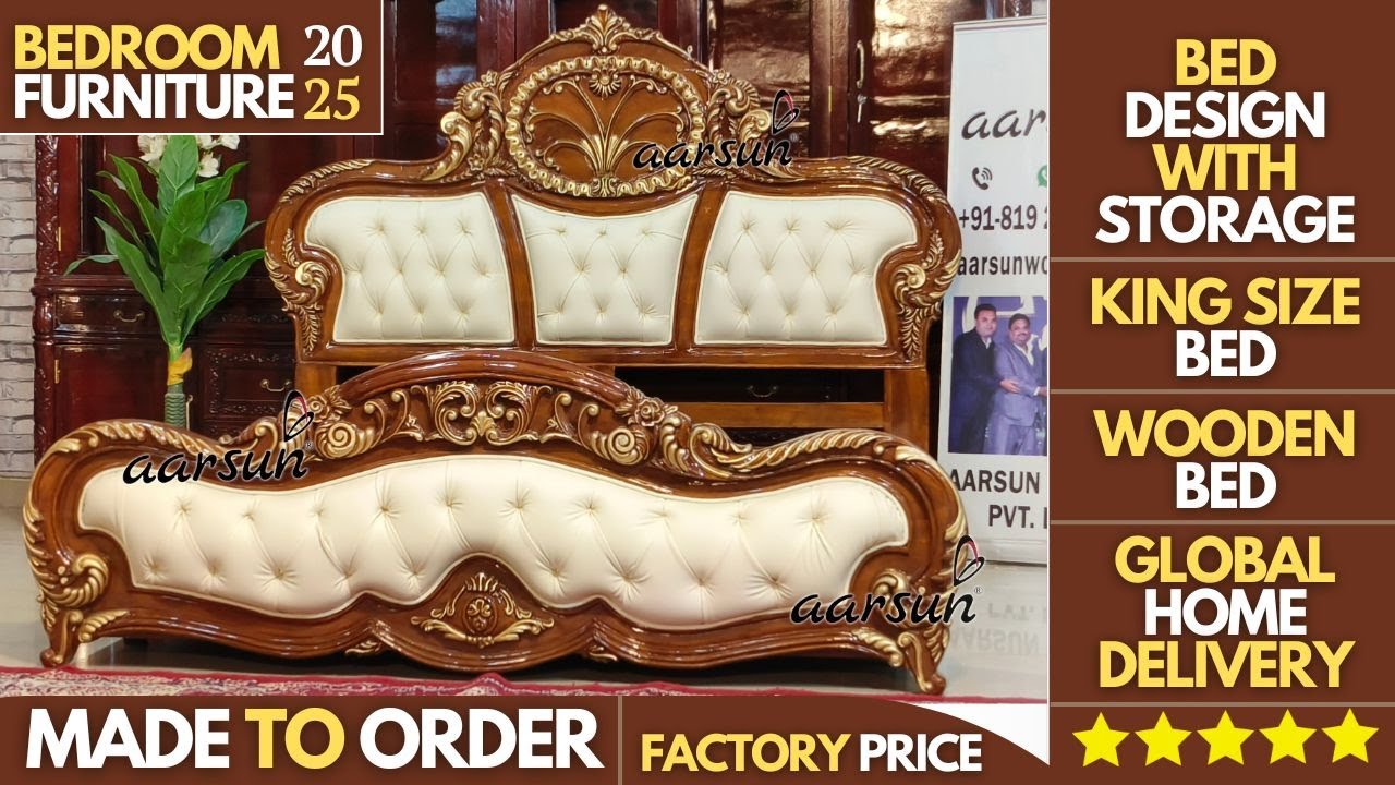 Handcrafted Teakwood Beds with a Natural Honey Gloss Finish - Factory Price #bed