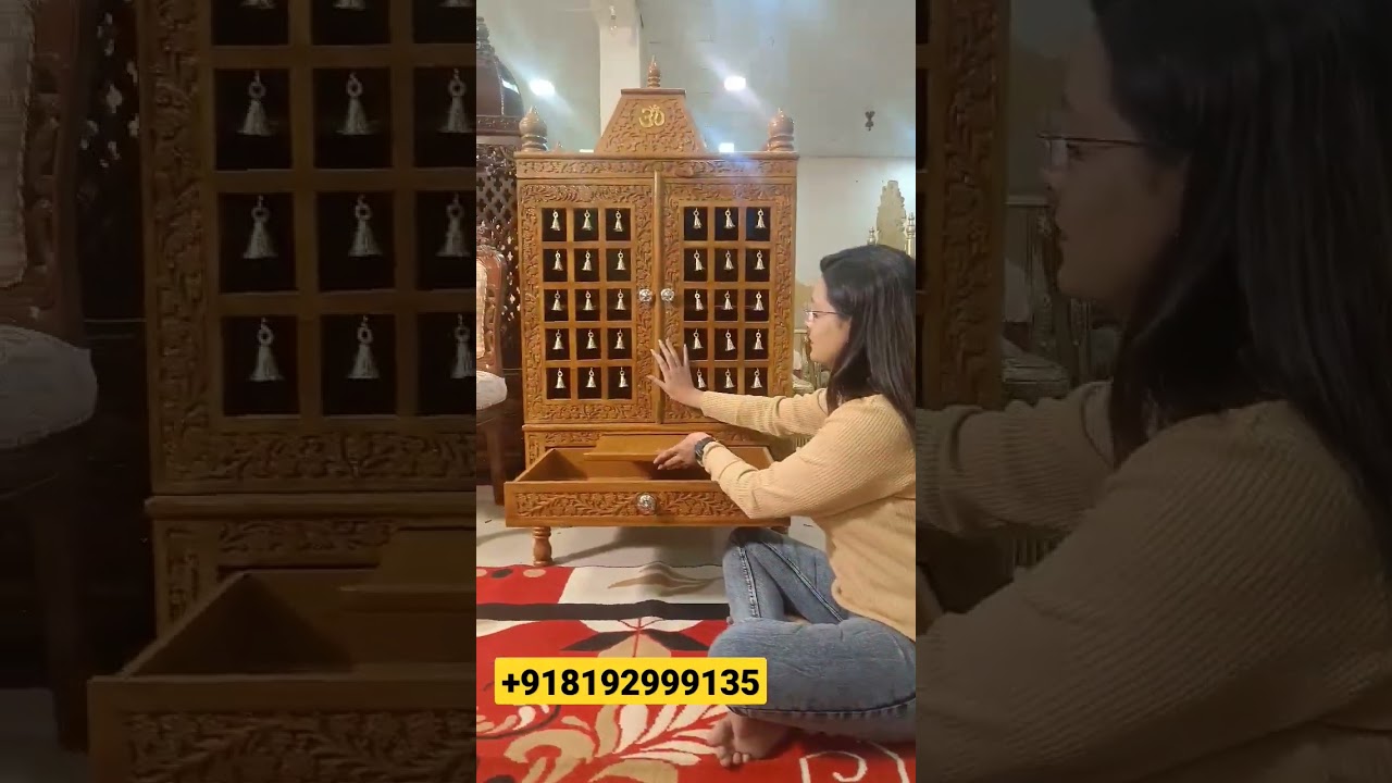Wooden Door Mandir with Bells #hindumandir