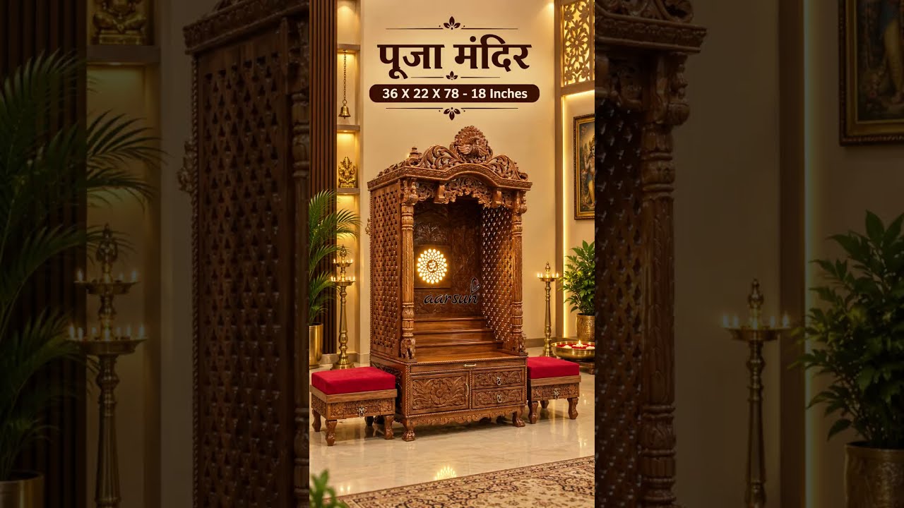 Modern Teakwood Temple/Mandir With Led Light -Temple With 2 Chowkis - Factory Price #temple #mondir