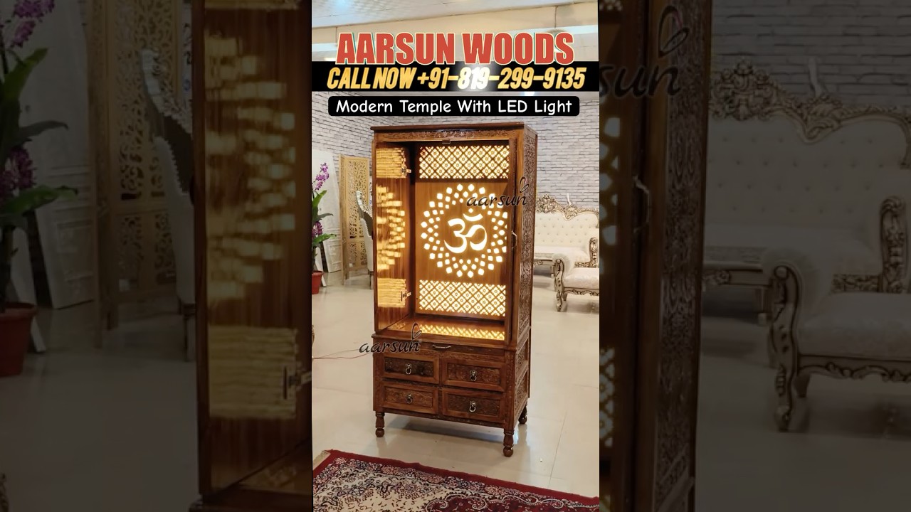 Modern Temple With LED Light 💡 | Teakwood Mandir | Mondir | DevGhar #temple #aarsun