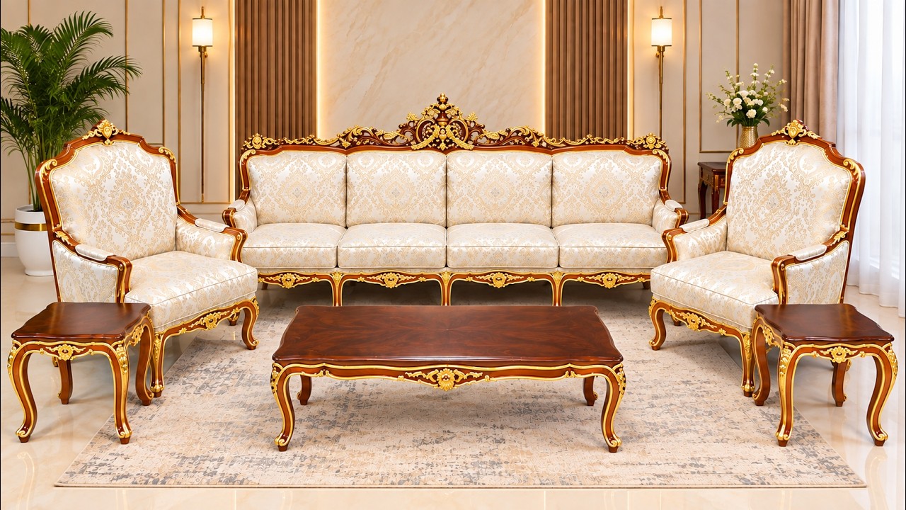 Custom 4 Seater Teak Wood Sofa Set - Handcrafted Luxury Living Room Furniture #sofaset #aarsun