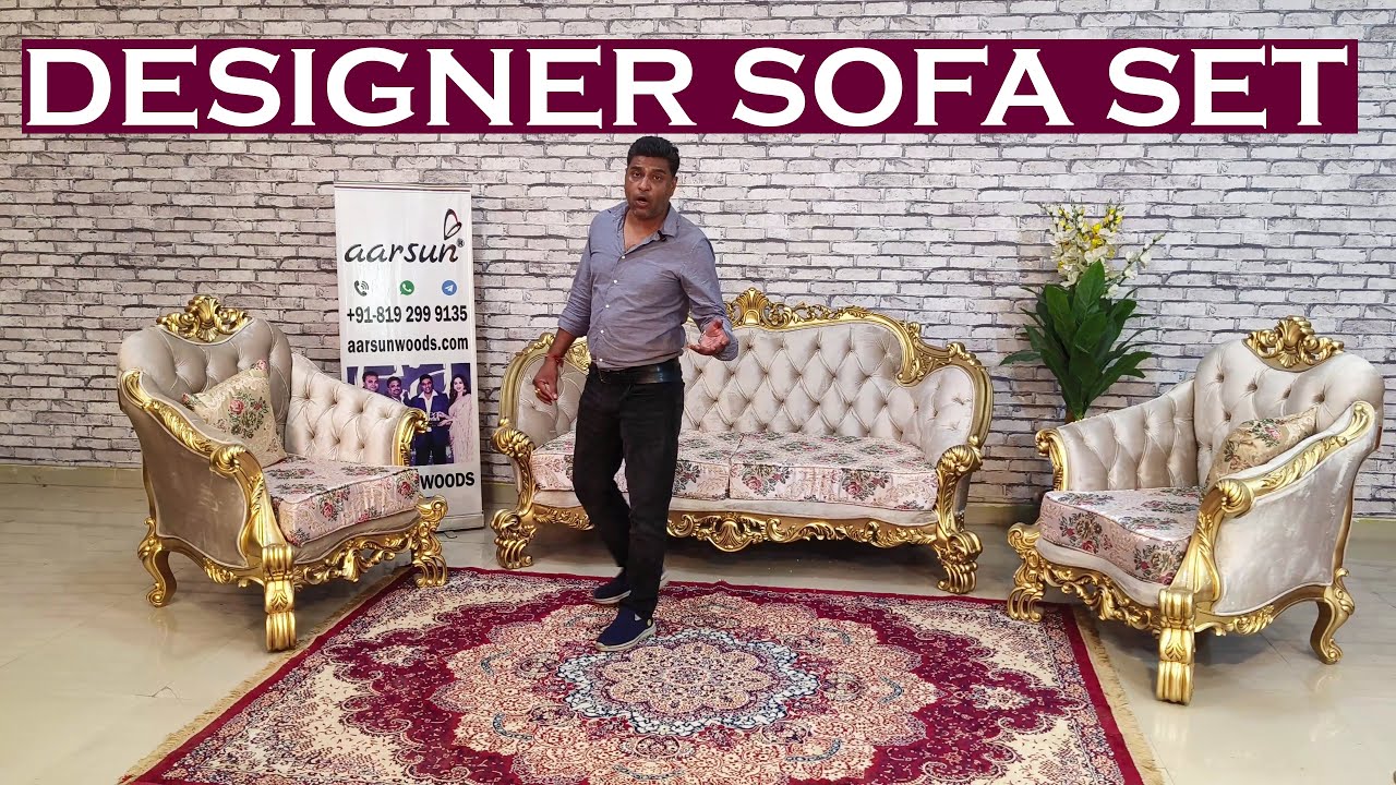 Exclusive 5-Seater Designer Sofa Set with Antique Gold Finish at Factory Price #bed #aarsun