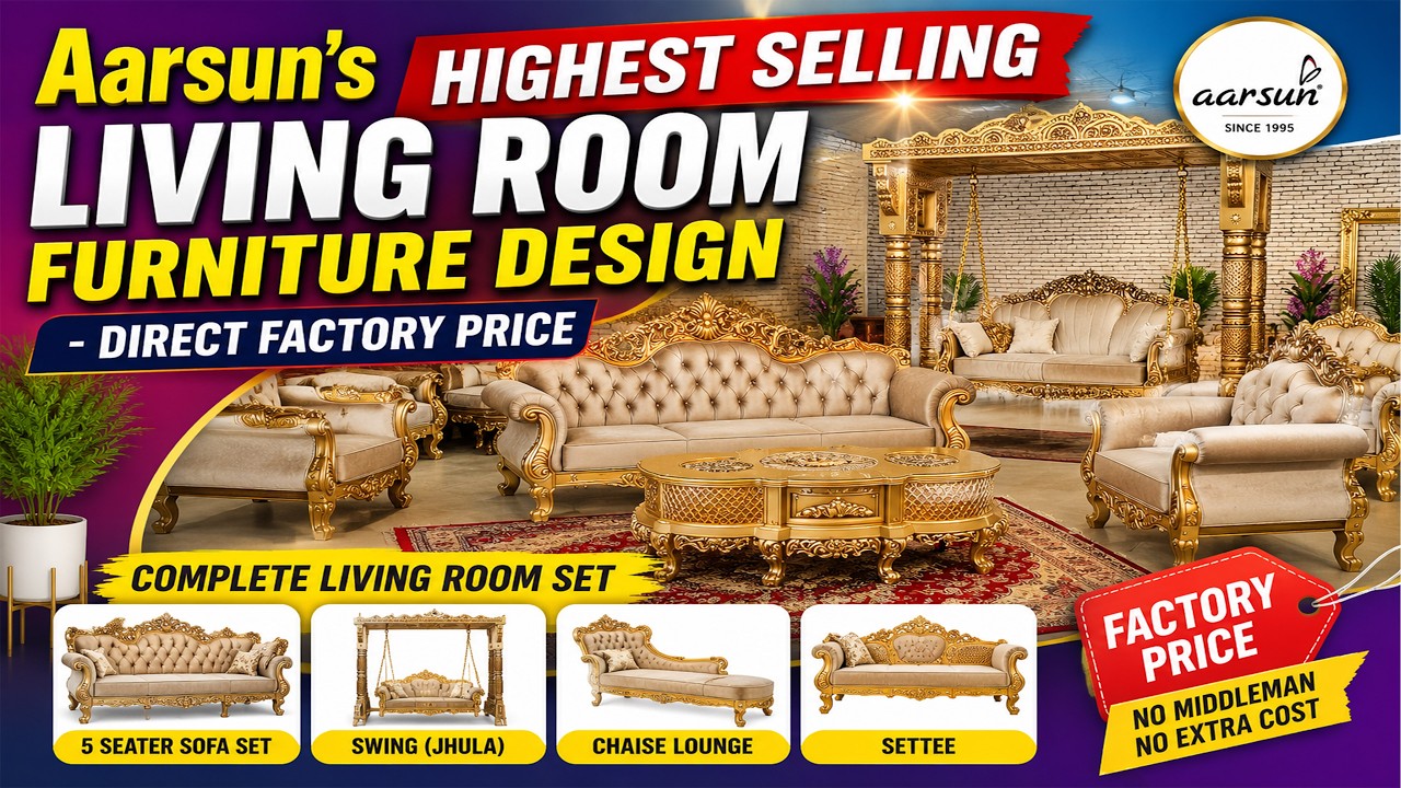 Aarsun’s Highest Selling Living Room Furniture Design | Royal Sofa Set with Swing #sofa #aarsun