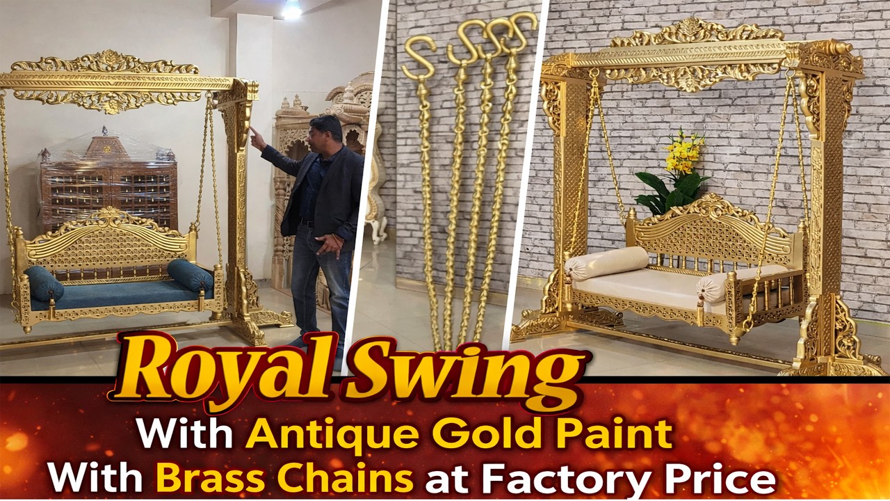 Royal Swing With Antique Gold Paint With Heavy Brass Chains - Oonjal - Hammock - Zula #swing #aarsun