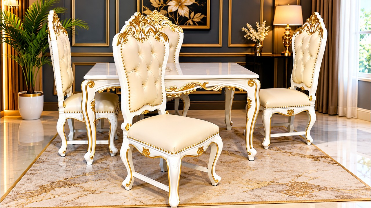 4 Seater Royal Dining Set with Onyx Top - Luxury Dining Table Design #diningtable #aarsun