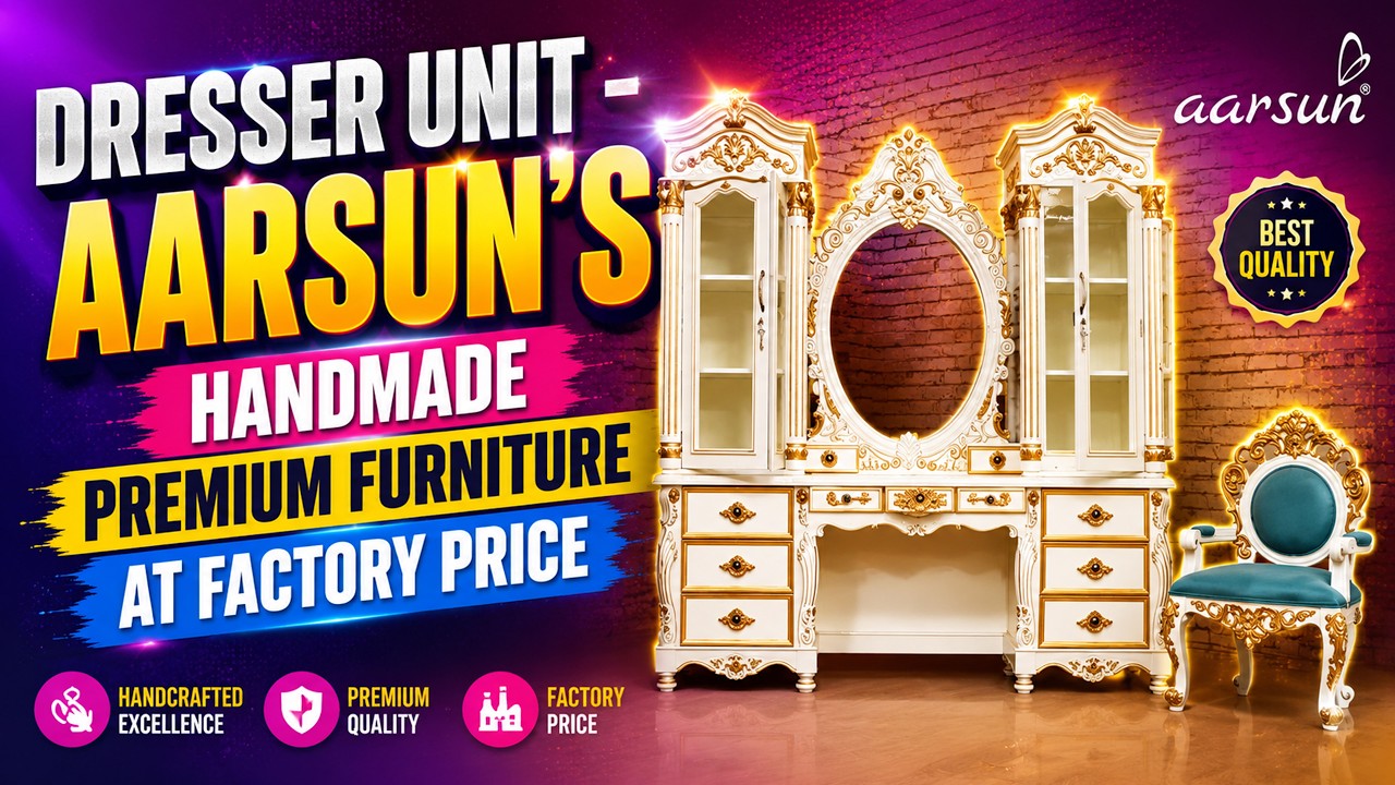 Royal Dressing Table with Storage Cabinet | Solid Wood Handmade Furniture by Aarsun #dressers