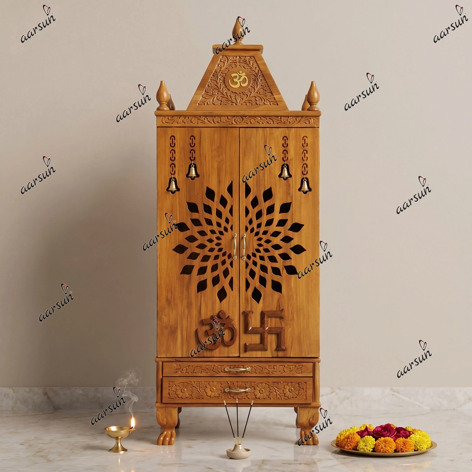At Aarsun we deliver the best design and pieces to you. Our work is totally hand made and made on premium teak wood. With us you also get the option of customization , this means you can get your desired design and furniture right to your doorsteps.