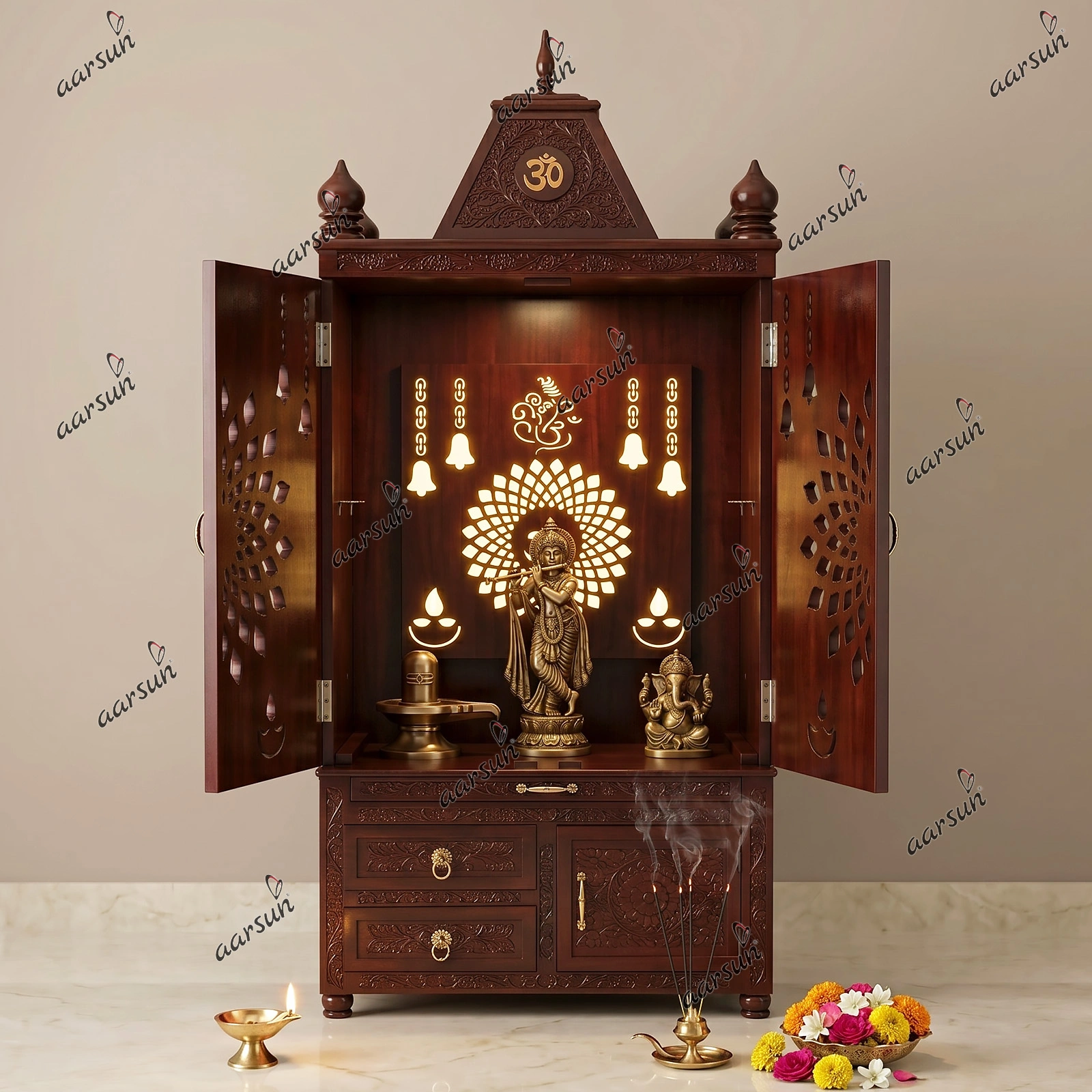 Wooden Temple with LED Light