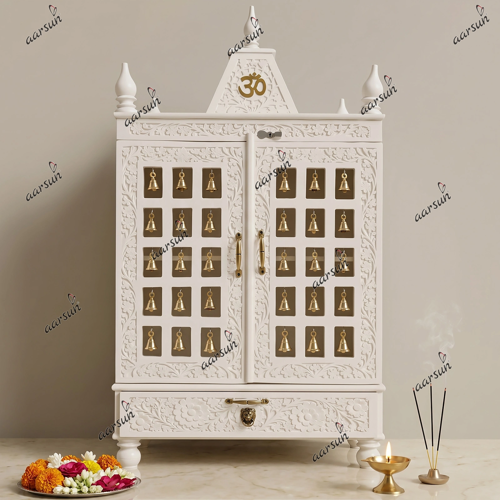 White Premium Teak Wood Temple