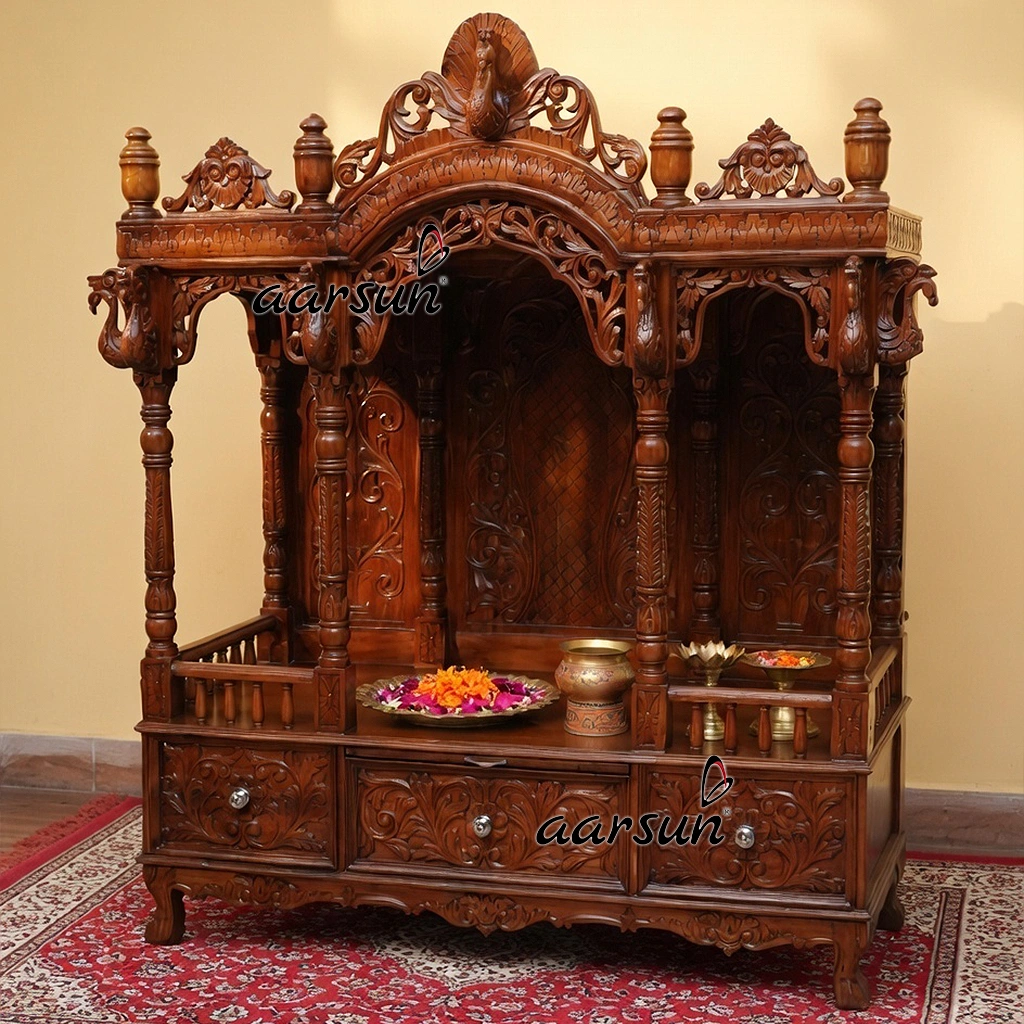 UH-MNDR-0172 Handcrafted Teak Wood Temple