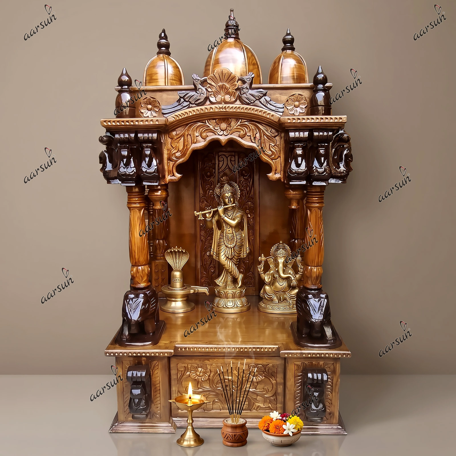 Image for Wooden Mandir in Teak Wood MNDR-0686