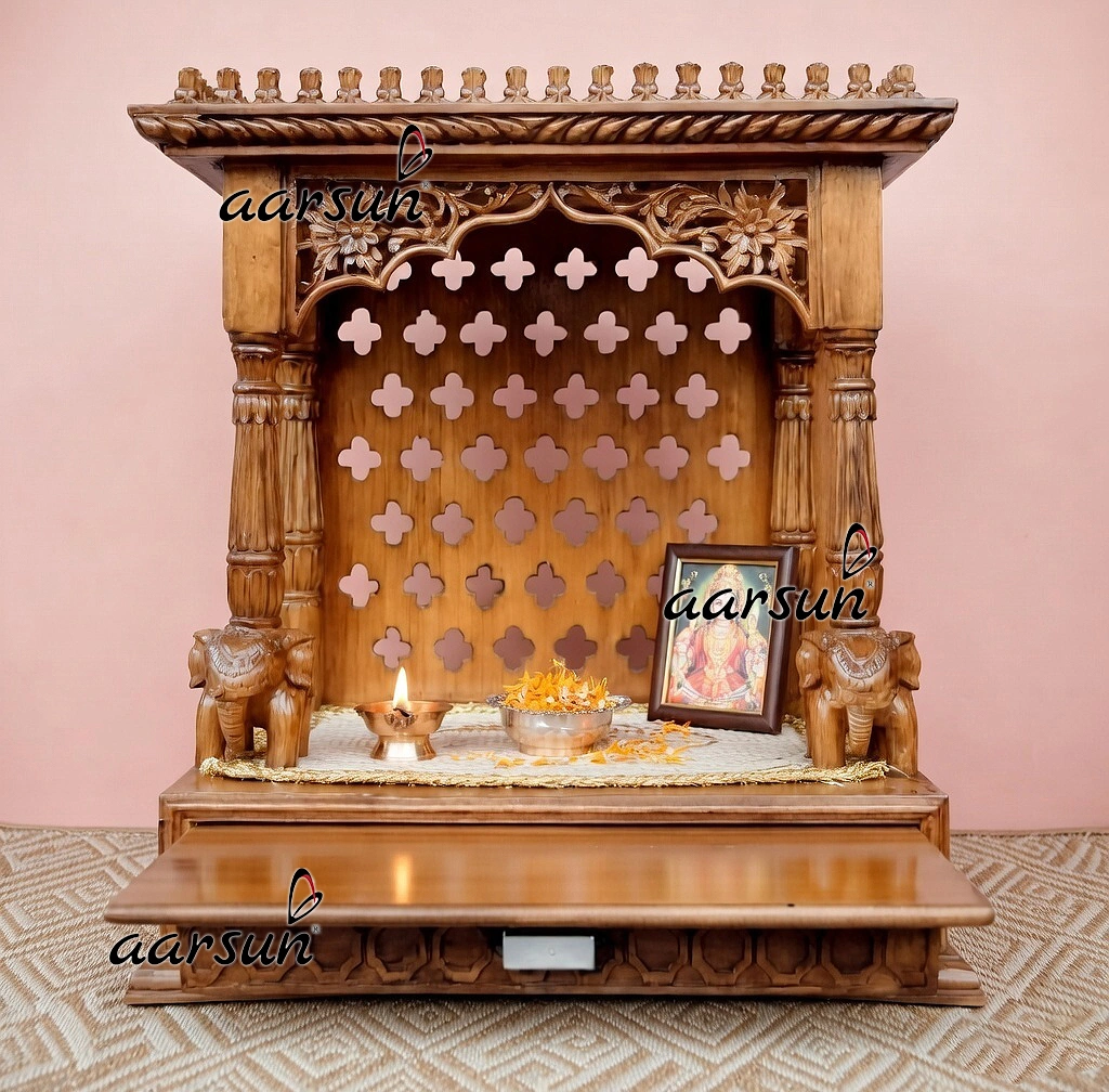 Wooden Temple Teak Wood with elephants below the pillars