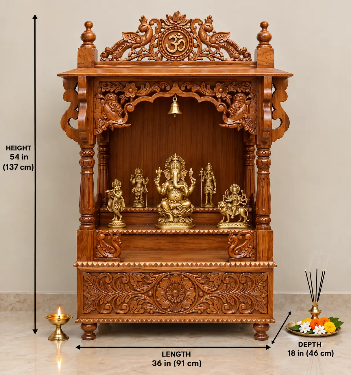 Handcrafted Wooden Mandir MNDR-0028 - Image 3