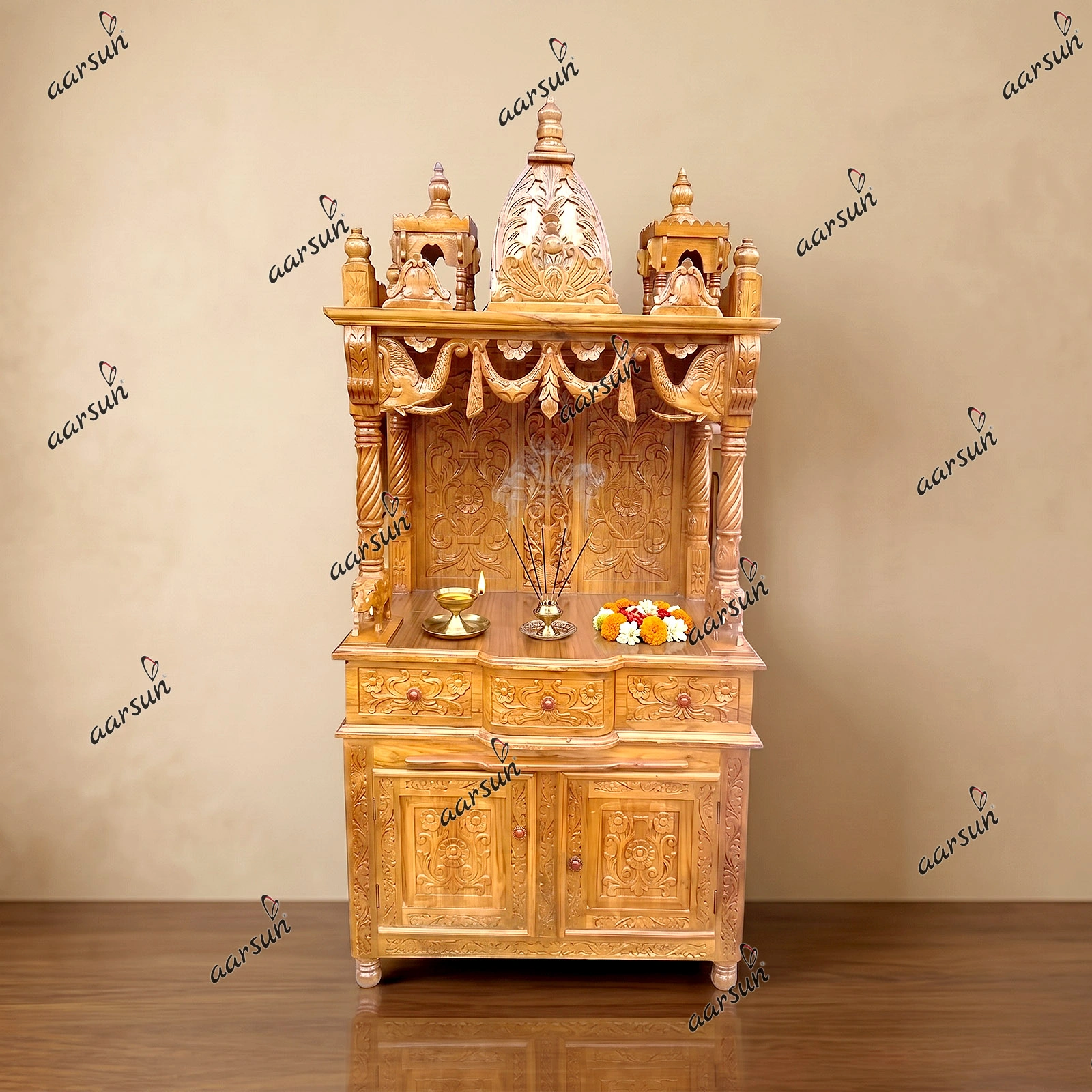 Teak Wood Pooja Temple Design