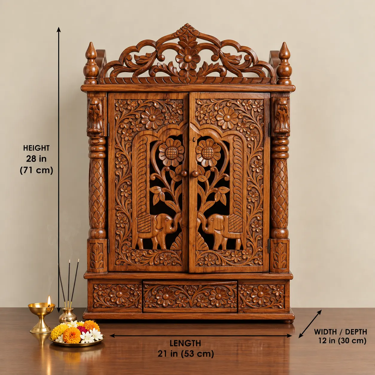 Elephant Carved Door design Mandir - Sheesham NTMPL-0121 - Image 5