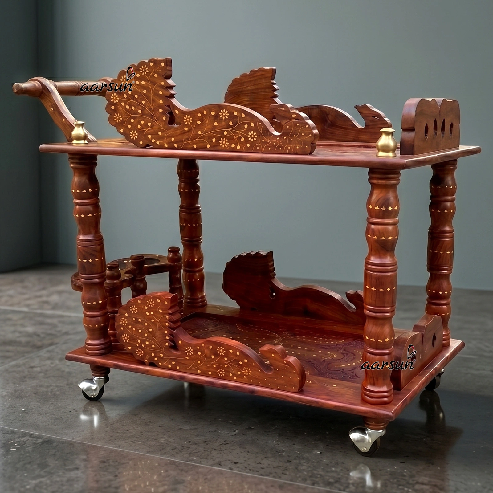 Wooden Bar Cart Bottle Trolley