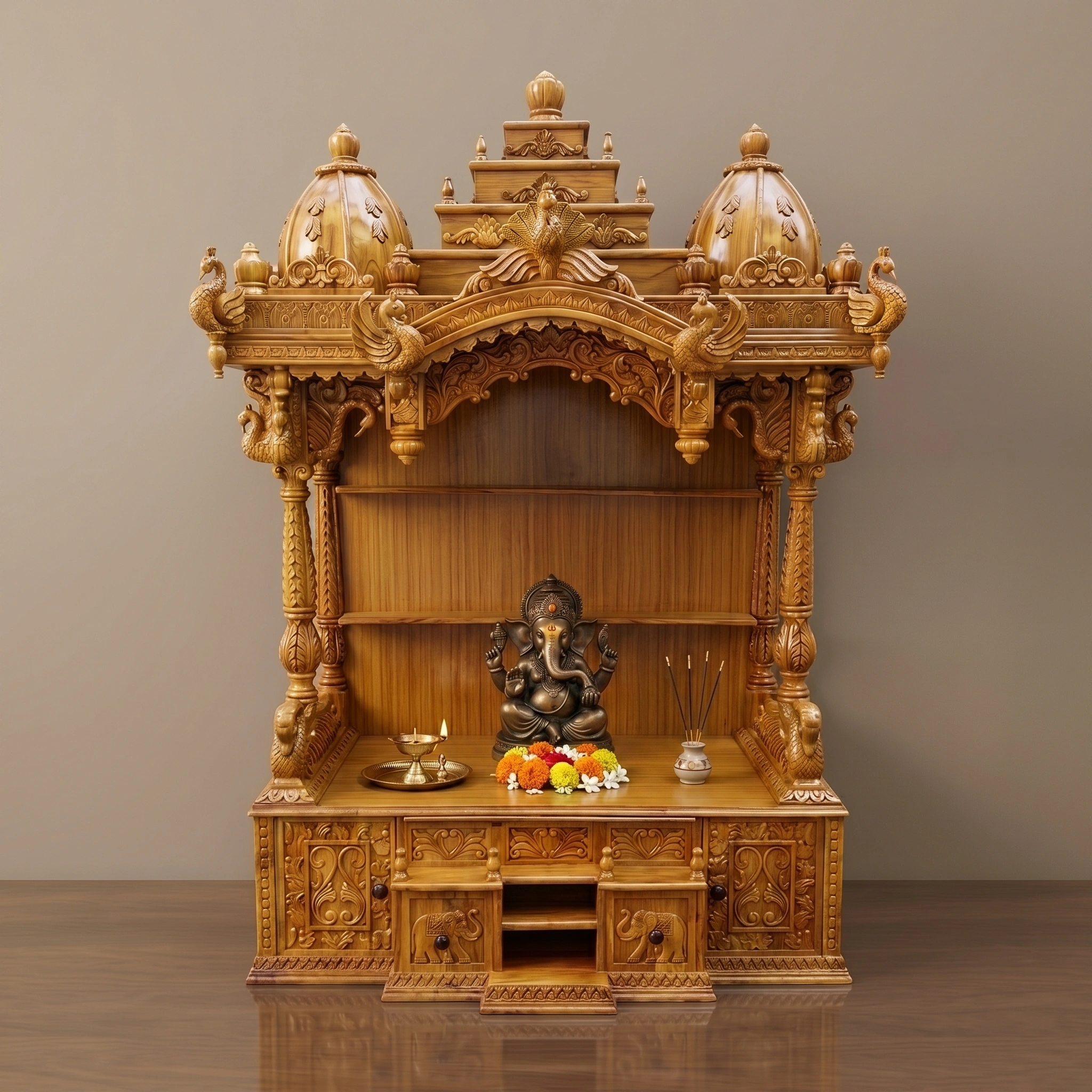 Hand carved Wooden Mandir Aarsun UH-MNDR-0024