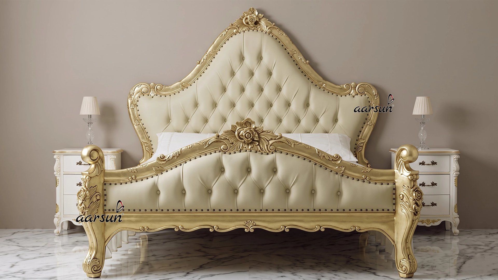 Queen size bed design solid wood