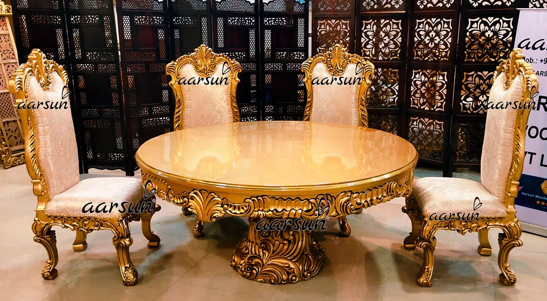Luxury Round Dining Set 6 Seater Double Carved - Saharanpur Handicrafts