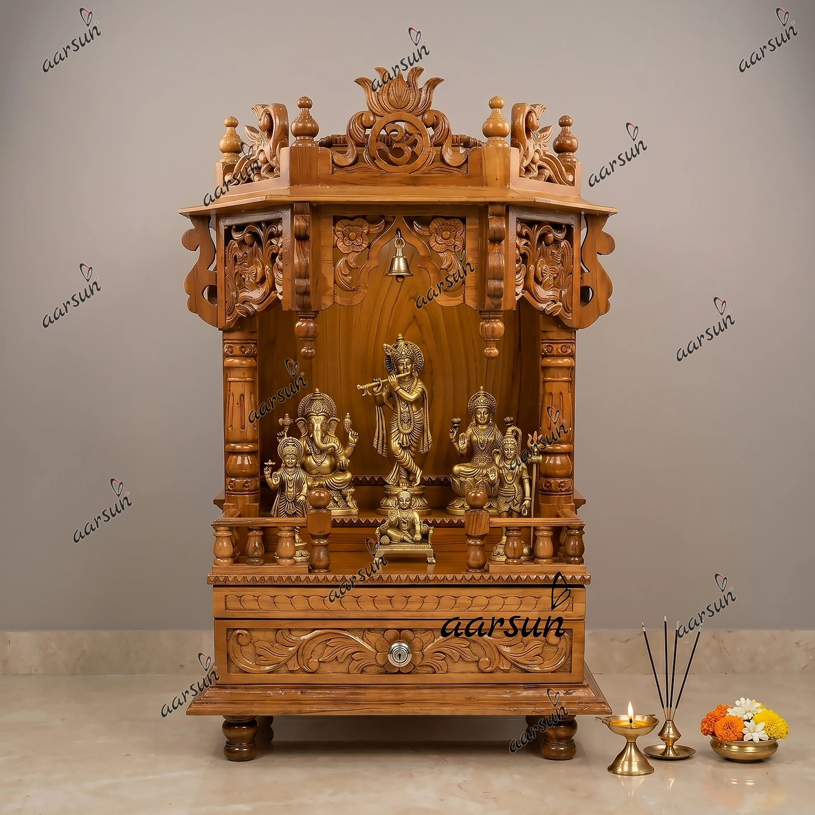 Hand Carved Wood Temple for Home and Office MNDR-0123