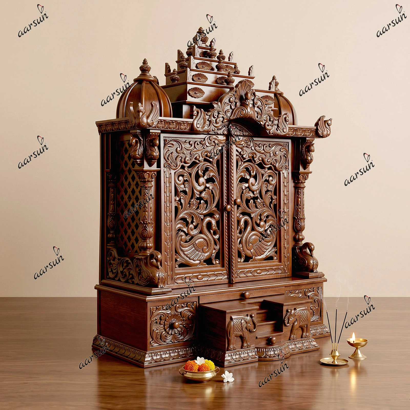 Home Pooja Temple - Wooden Mandir MNDR-0128
