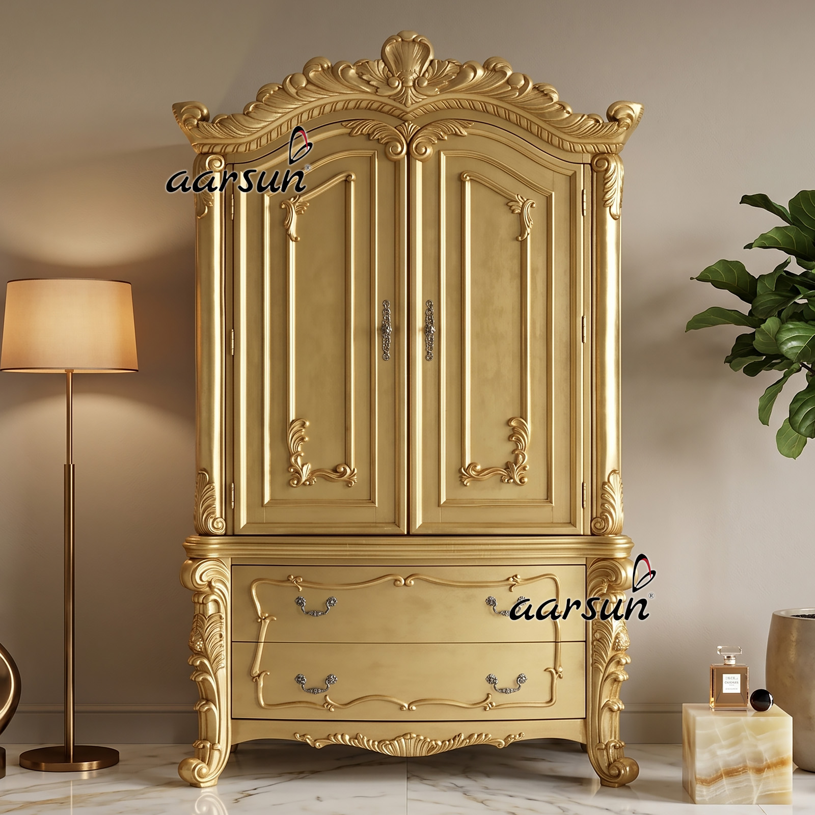 UH-ALM-0002 Golden Premium Wooden Wardrobe