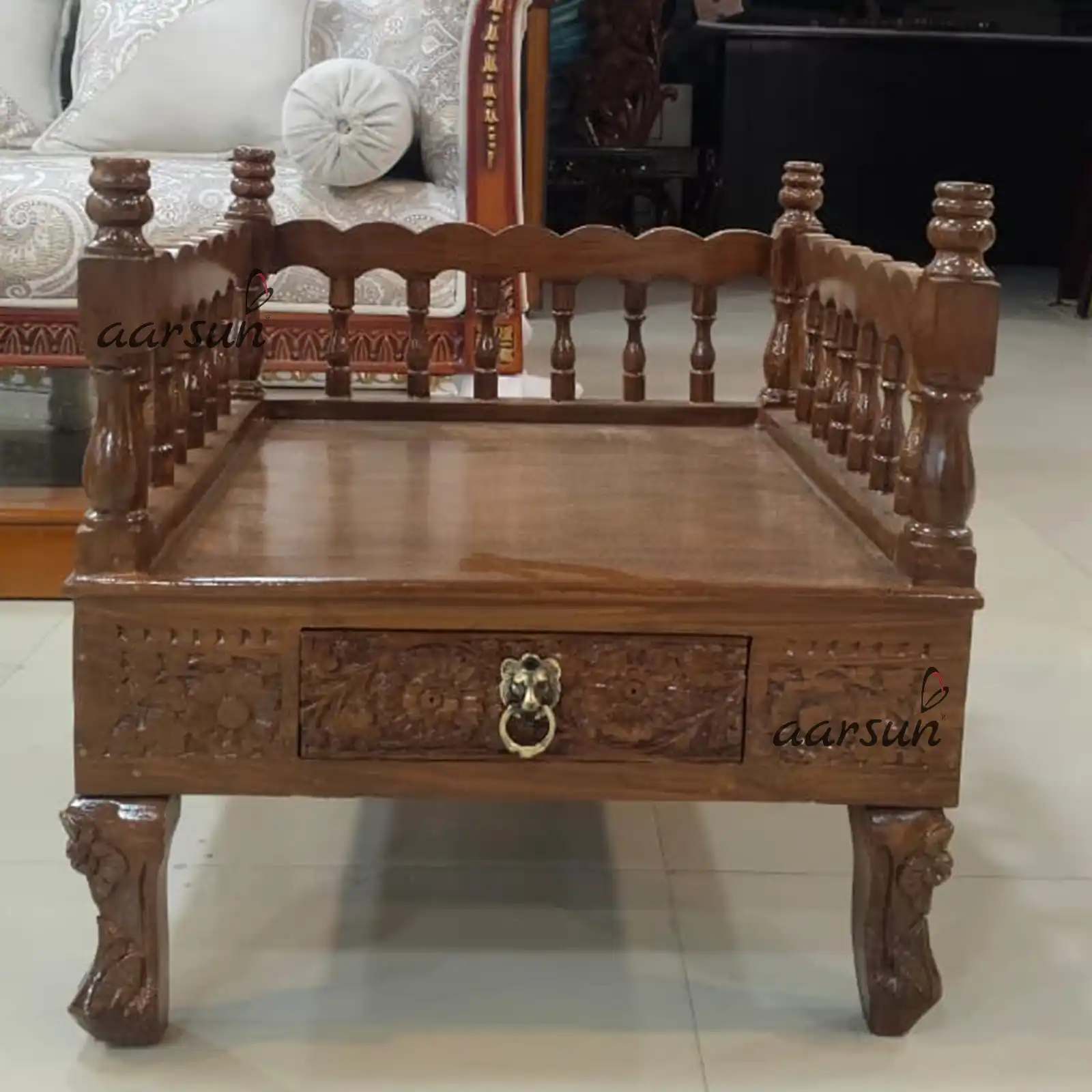 Wooden Handcrafted Puja Chowki CHWK-0011 - Image 5