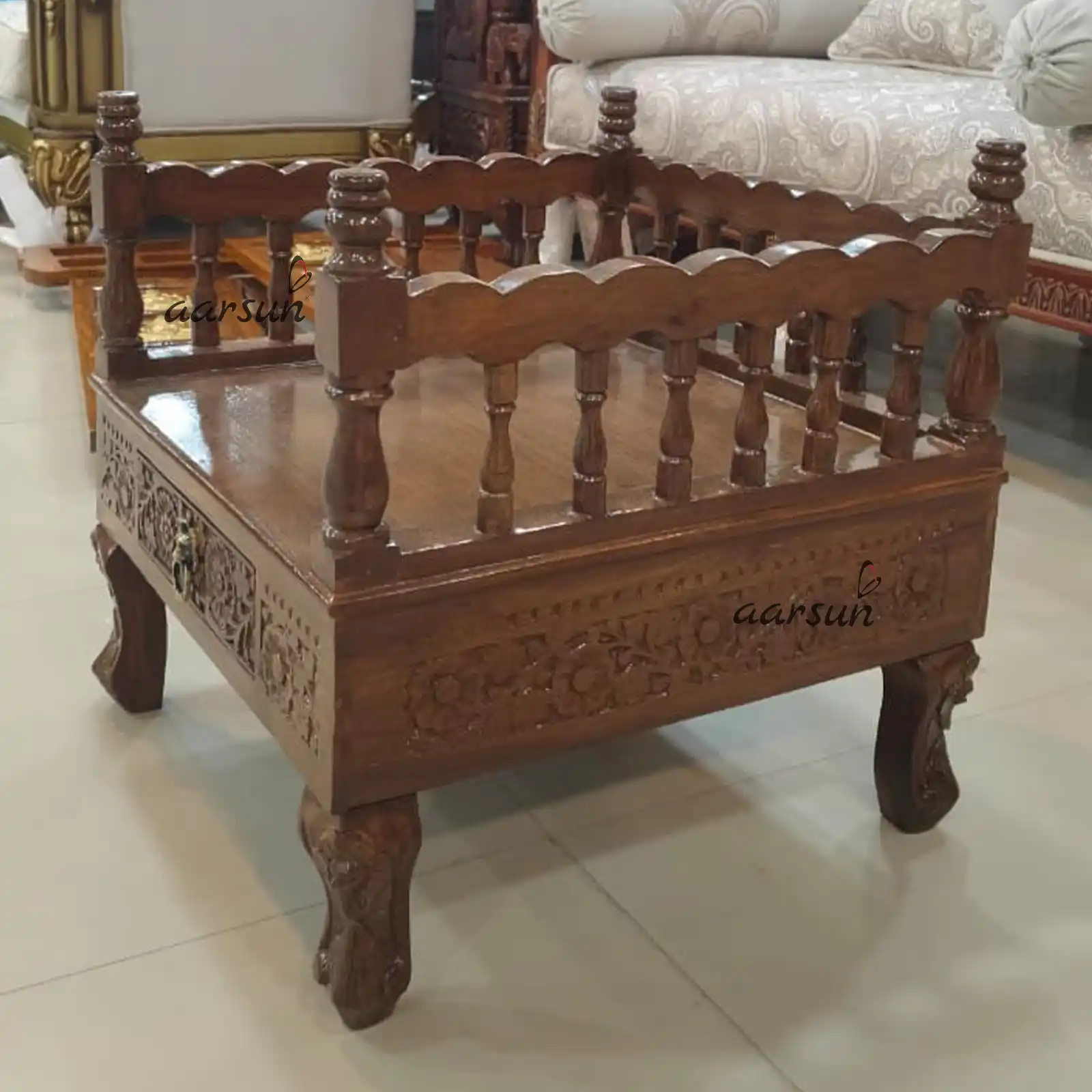 Wooden Handcrafted Puja Chowki CHWK-0011 - Image 4