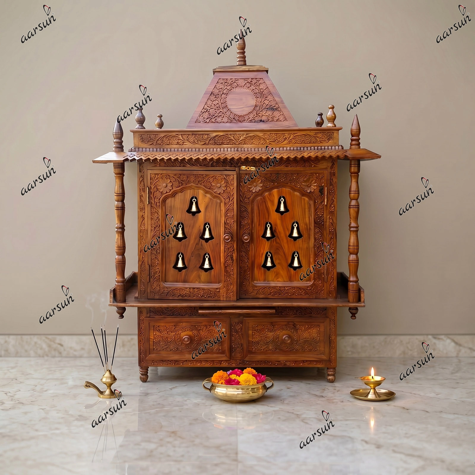 Door Wooden Temple Sheesham Wood UH-MNDR-0106-A