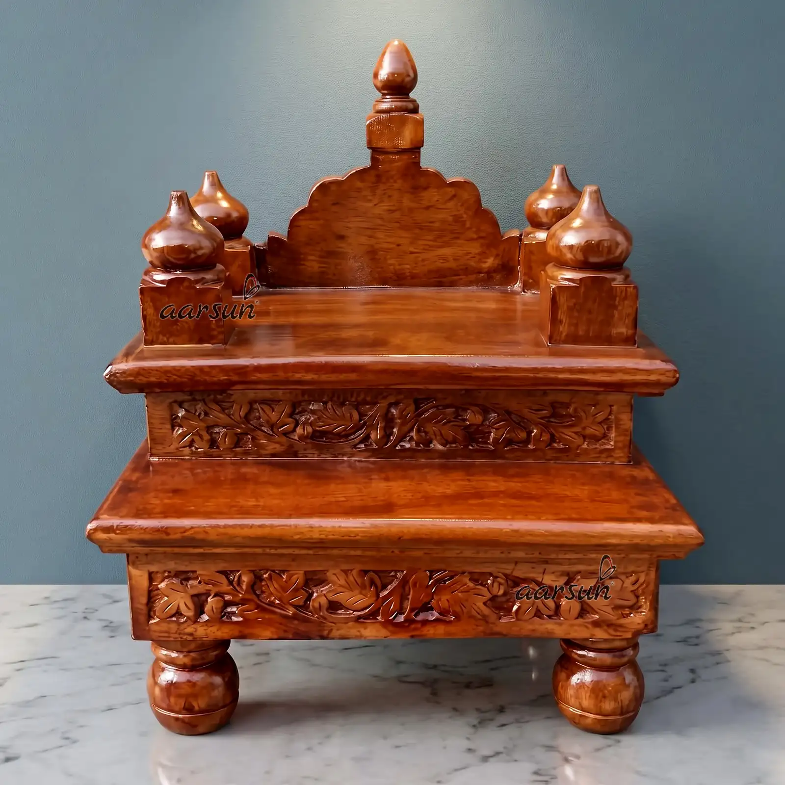 Mango Wooden Chowki Singhasan Wooden Temple CHWK-0013