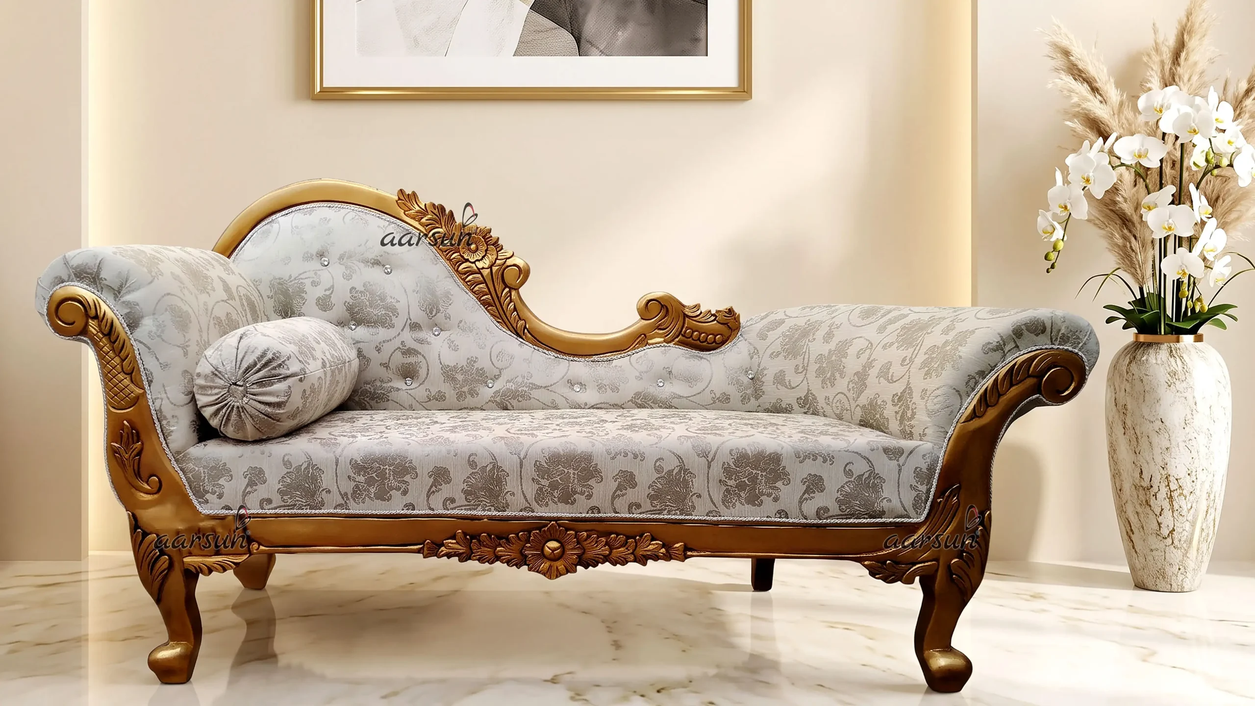 የእንጨት Chaise ላውንጅ ሶፋ - ወርቅ የፖላንድ YT-93
