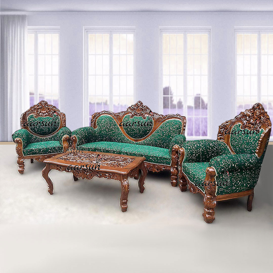 Best Quality Carved Wooden Green Couch Sofa Set YT-26