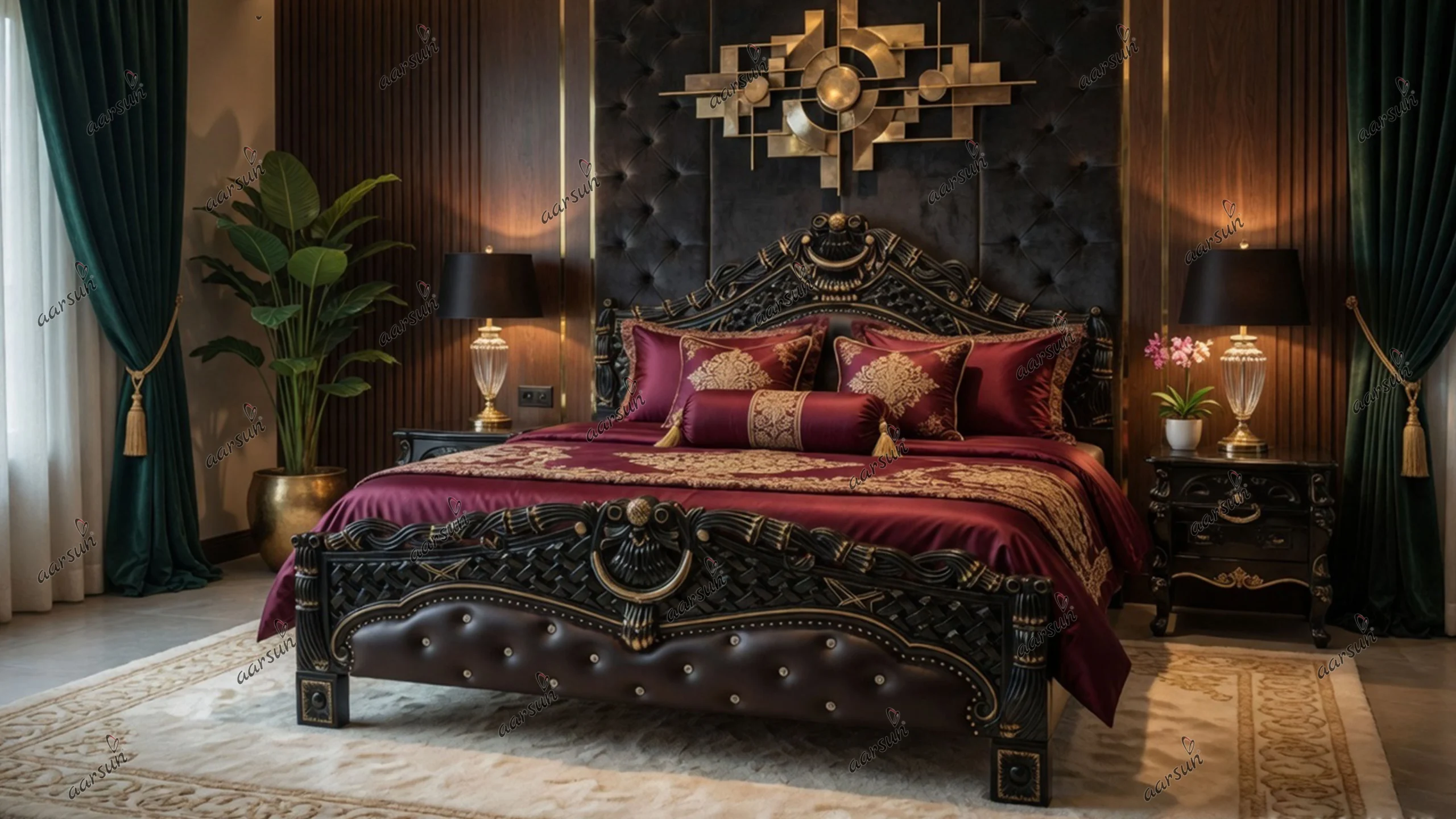 UH-YT-65 Aarsun Luxury Teak-wood Bed