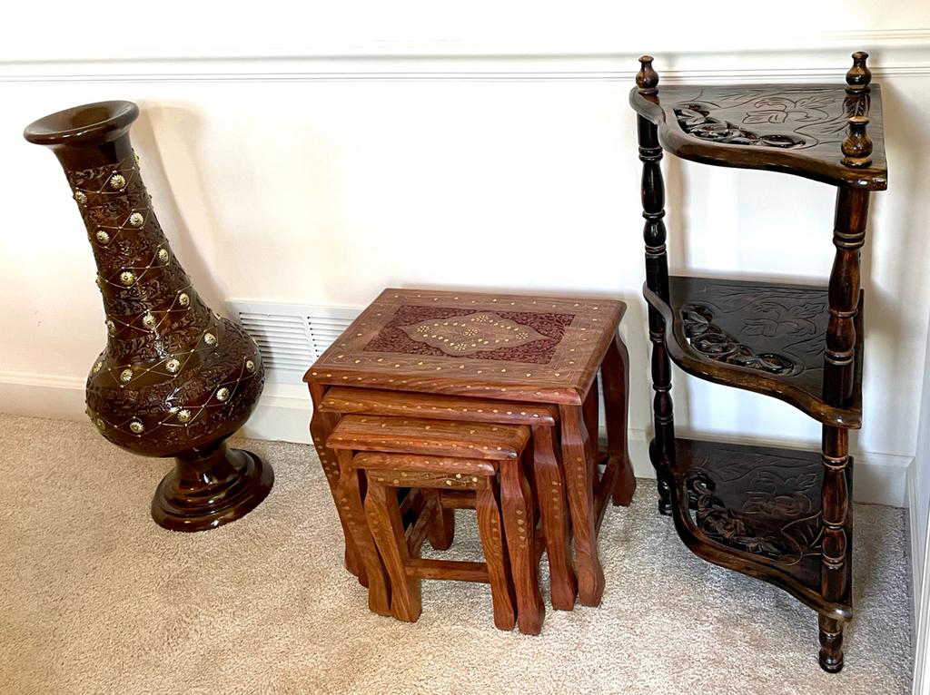 Image for Wooden Stool with Brass Work (Brown) Set Of 4 - SDTB-0002