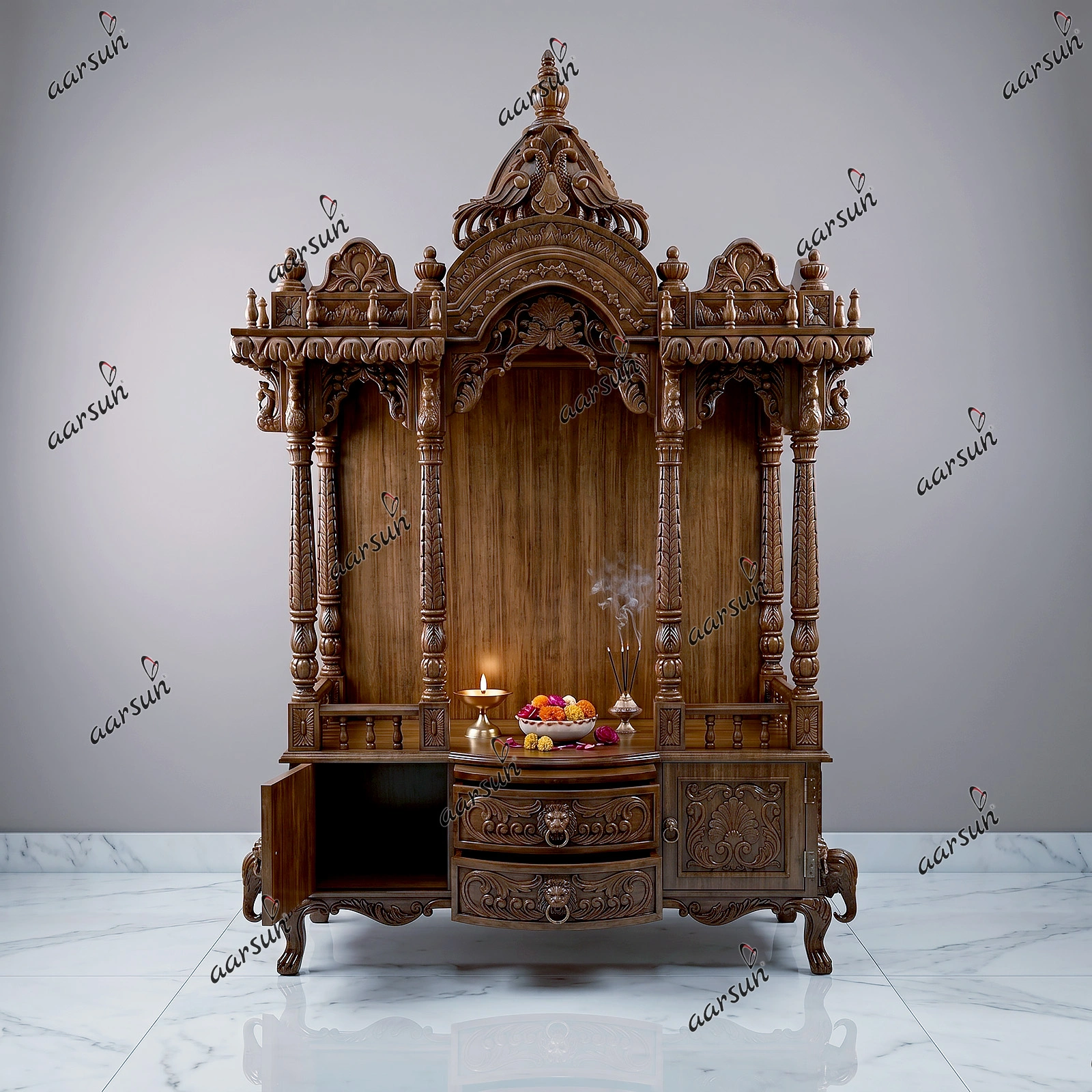 Image for Prayer Unit Pooja Cabinet – Teak Wood UH-MNDR-0112-A