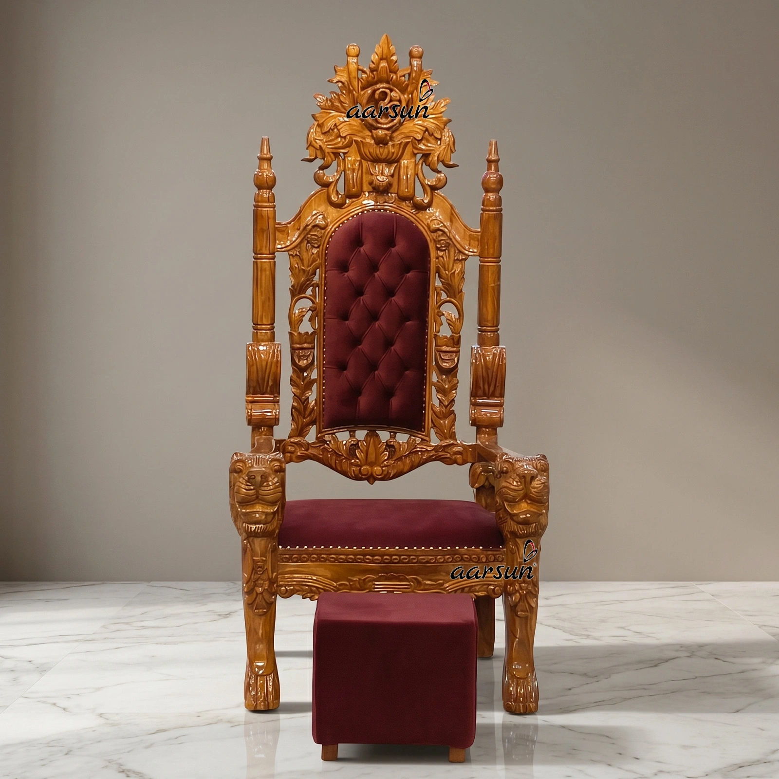 Royal Wooden Guru Ji Asan with Matching Paduka Stool