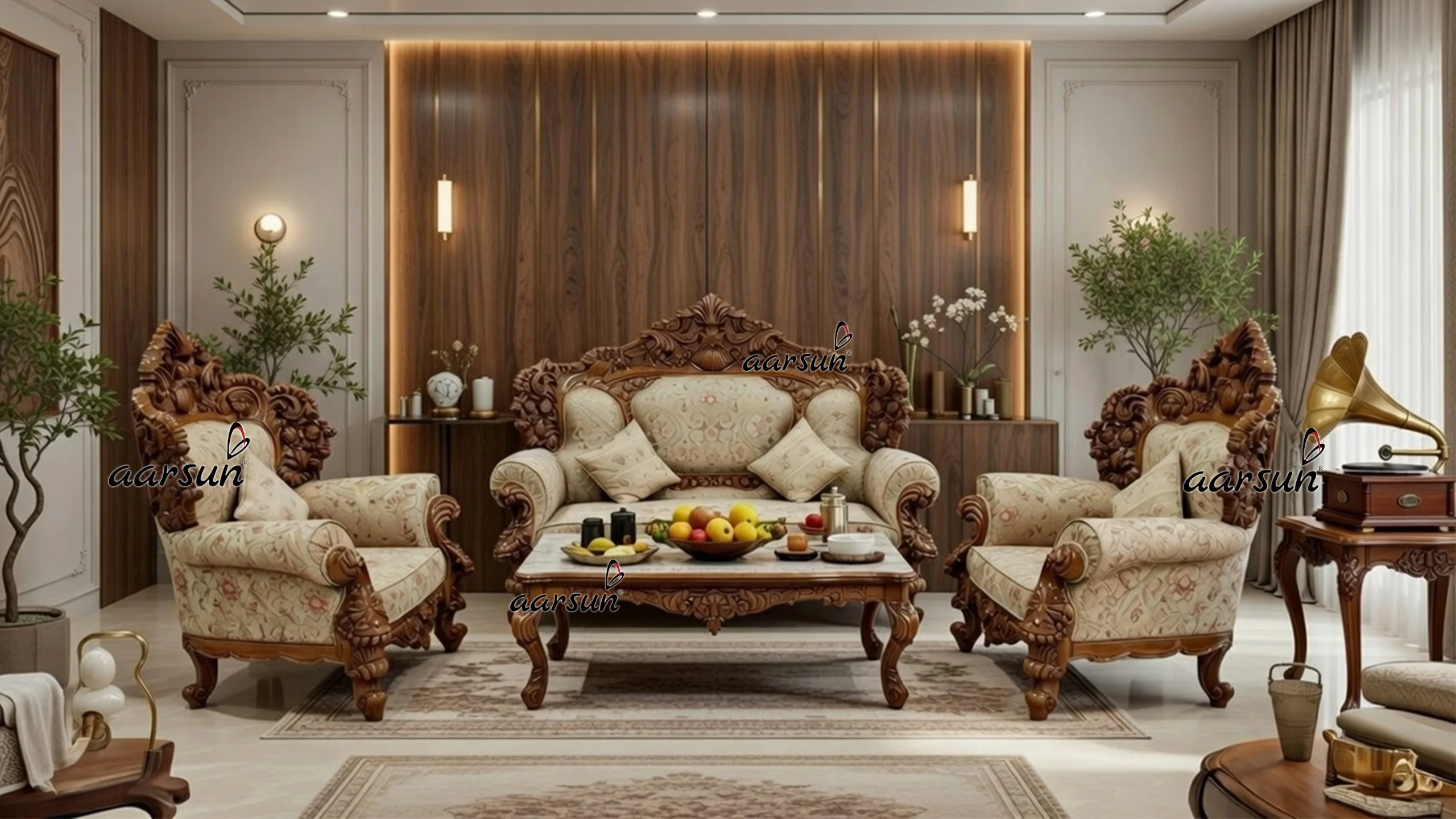 Double Carved Sofa Set for Living Room