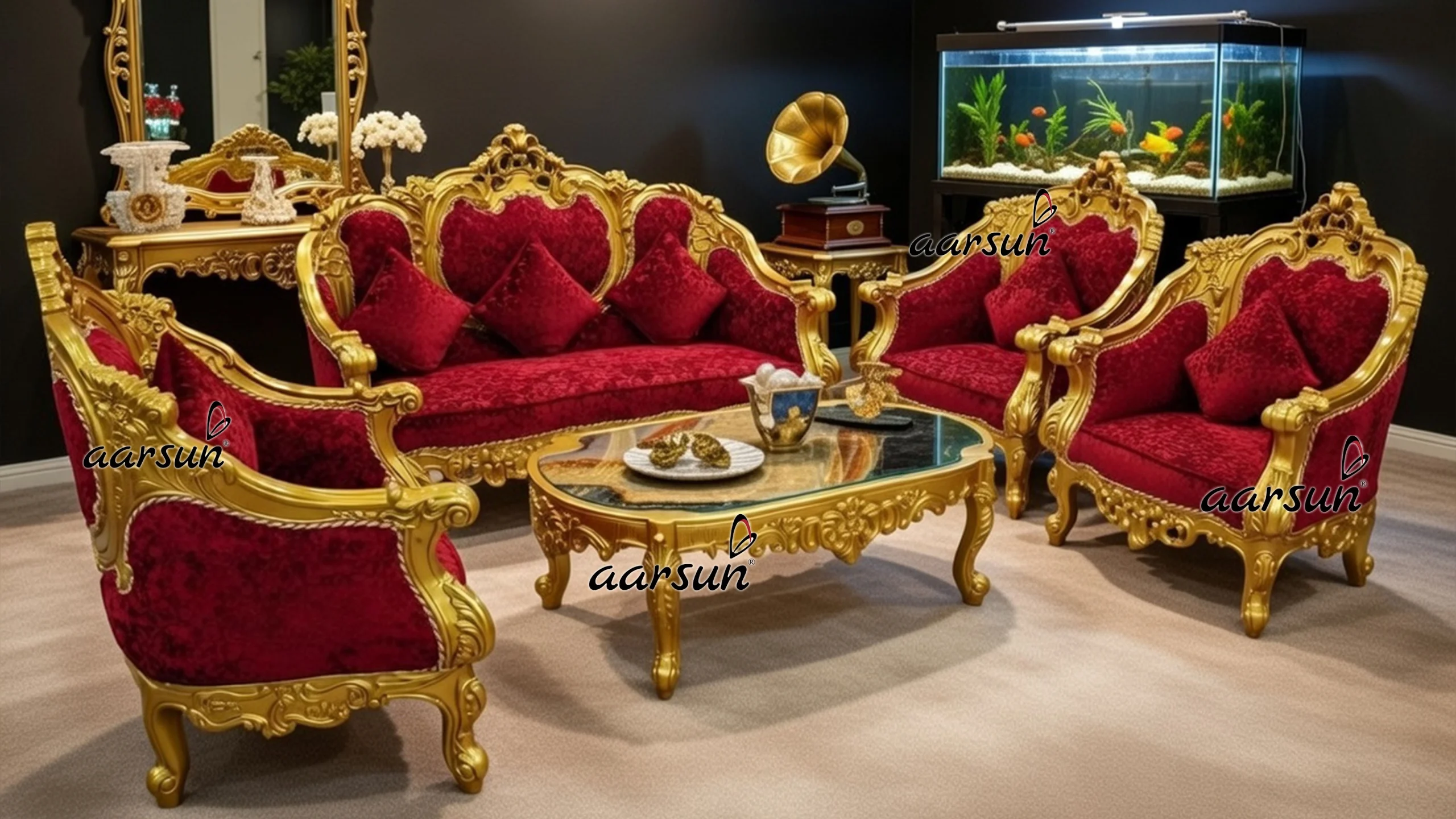 Image for Gold Finish Royal look Sofa Set UH-YT-108