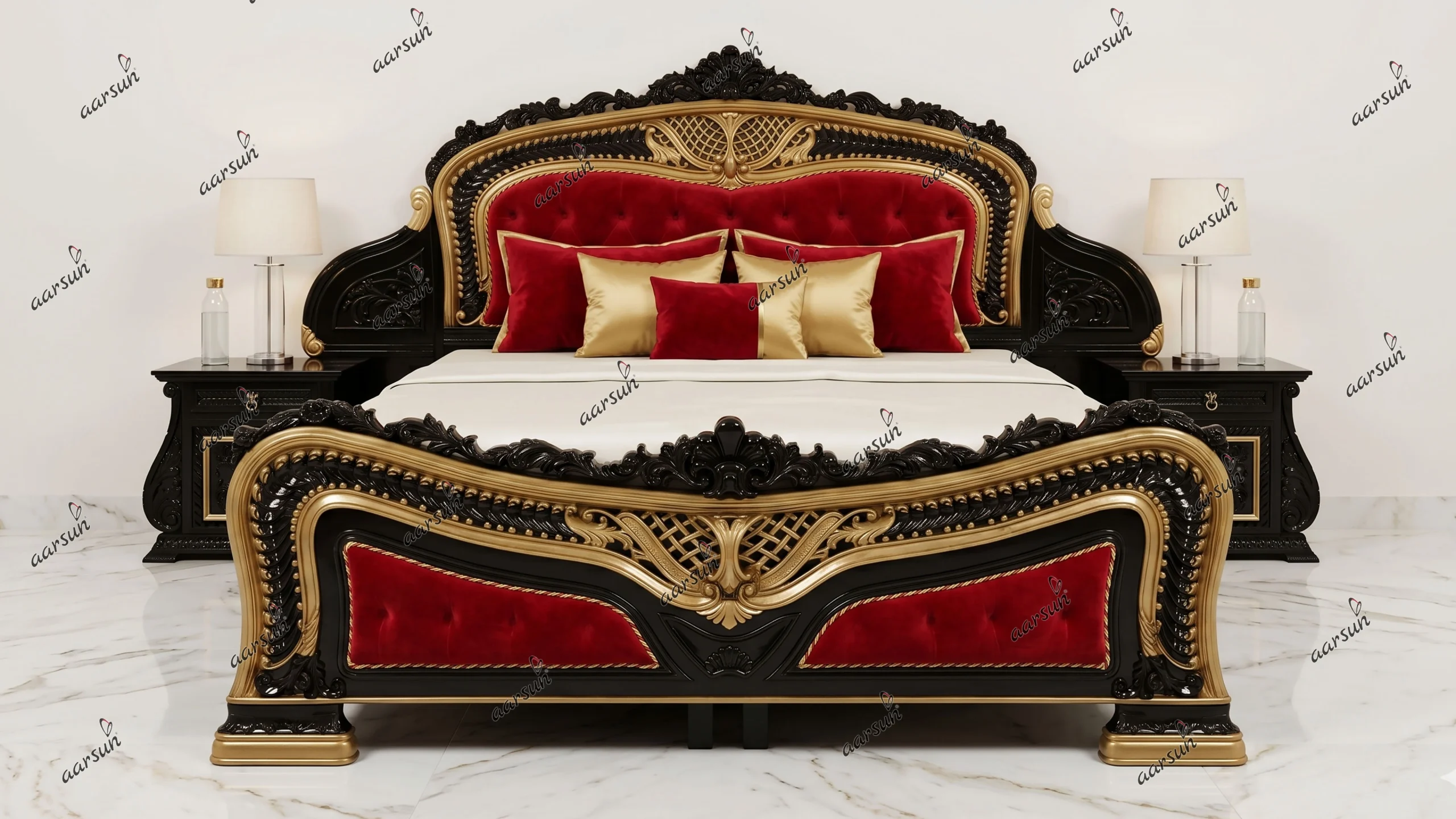 King Size Wooden Bed in Dark Polish