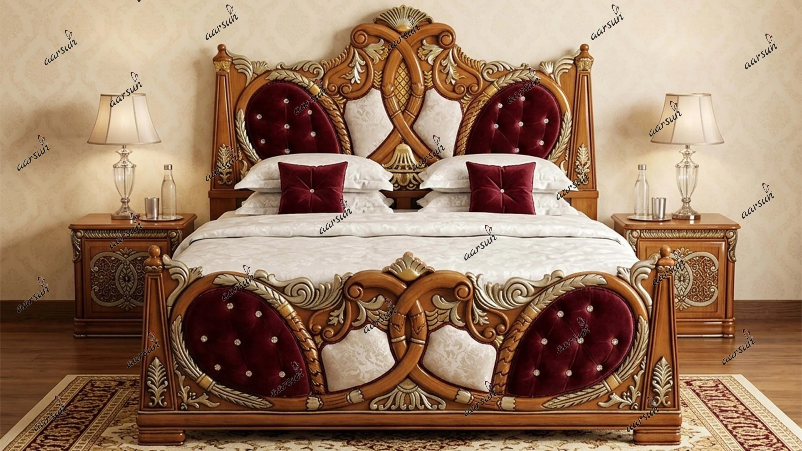 Royal Wooden Bed - Copper Polish with Silver Highlights