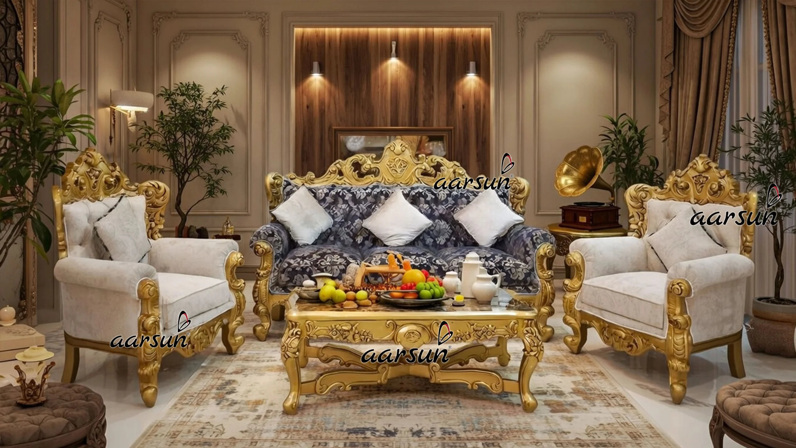 Image for 5 Seater Gold Finish Sofa Set YT-119-A