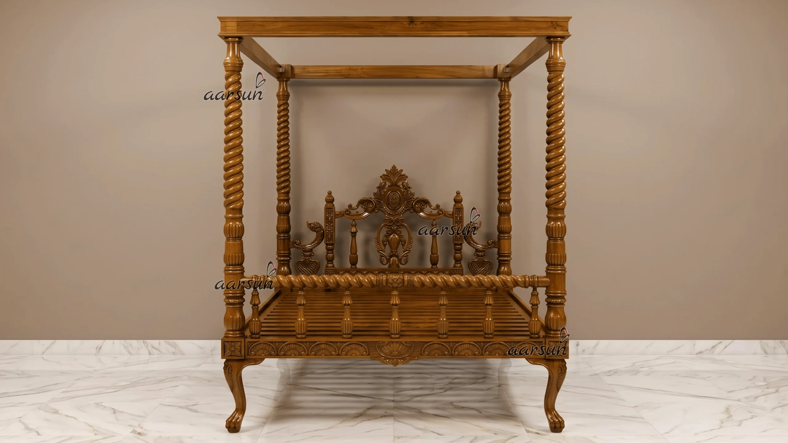Wooden Poster Bed Teak Wood in Natural Finish YT-191